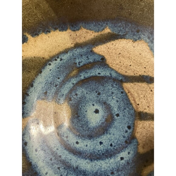 Hand Thrown Studio Art Pottery Bowl- Blue Abstract wash Drip Glazed Bowl VNT 11’ - Picture 9 of 16